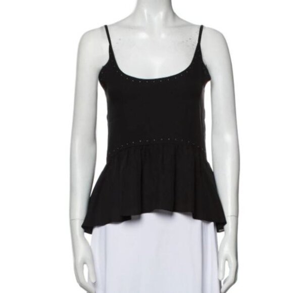 Rebecca Minkoff Peplum Tank Top W/ Studded Details & Adjustable Spaghetti Straps - Picture 4 of 8